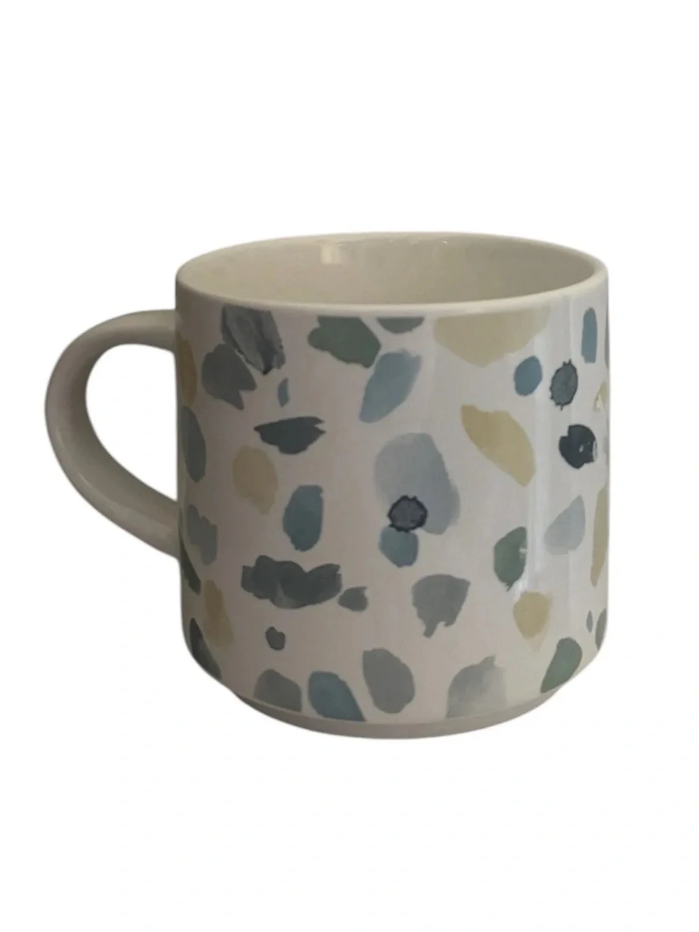 Pottery Barn Rebecca Atwood HAPPY Stoneware Mug Coffee Tea Cup Watercolor